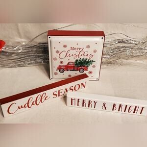 Bundle of 3 Christmas Holiday Wooden sign Decor Cuddle Season Vintage Pickup